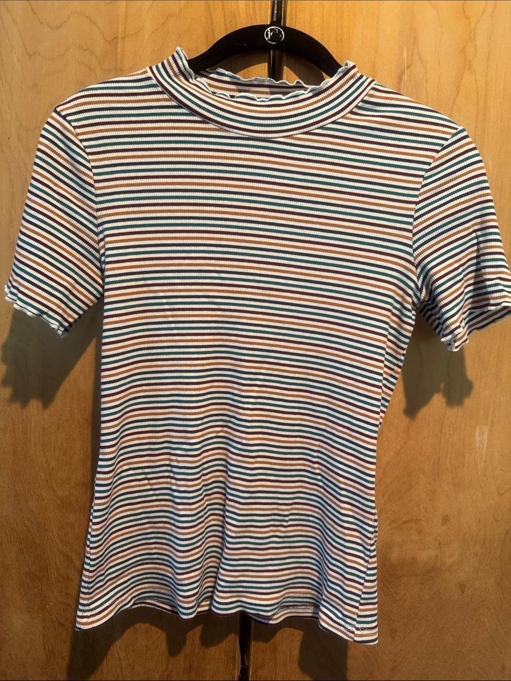 Ellison Striped Ribbed Mock Neck Tee - Multicolor Small
